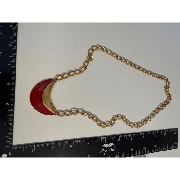 Monet Jewelry - Vintage Monet Red Enamel Gold Tone Crescent Statement Collar‎ Necklace 18 Inch
